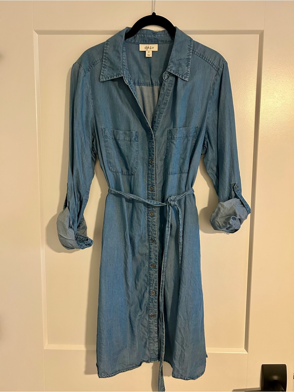Style & Co. Light Blue Denim Shirt Dress with Tie Waist